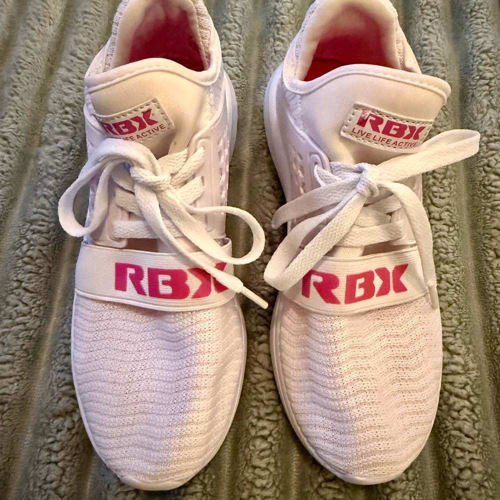 Girls RBX White Sneakers with Pink Highlights
